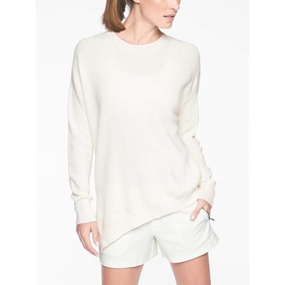 Athleta Sweater XS White Ribbed Knit Crew Neck Long Sleeve Rest Day Asymmetrical - Picture 1 of 11
